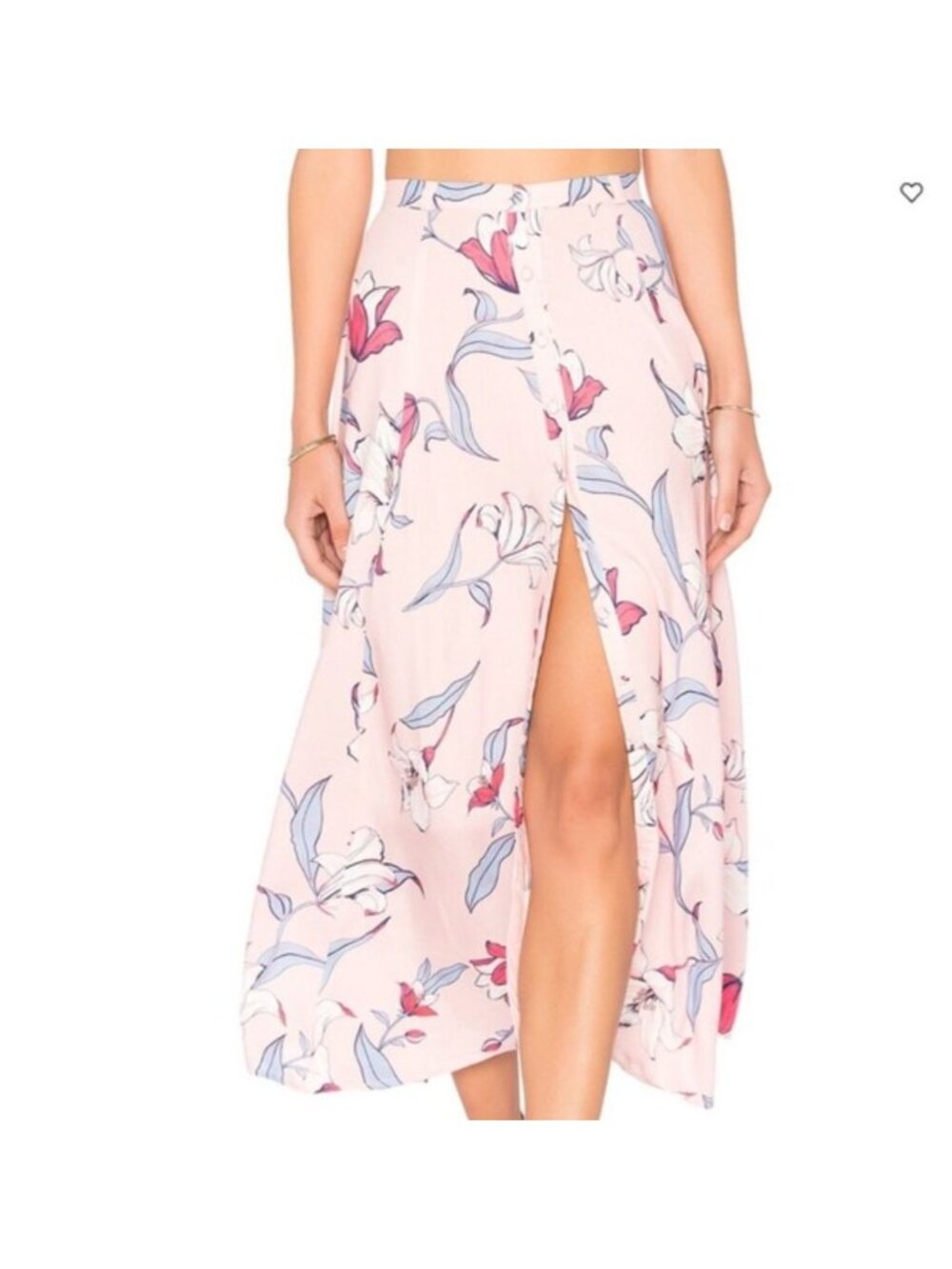 Yumi Kim Key West Trinity Skirt A-Line Maxi Button Front Floral Pink Medium